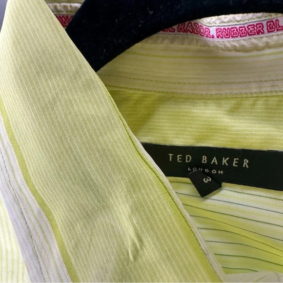 Ted Baker Button Down Shirt French Cuff Sleeve Green Stripe Size 3 Small - Picture 5 of 8